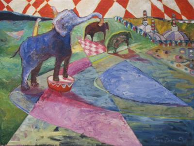 Blue Elephant Circus Act in your Garden by Wendy Jane Bantam