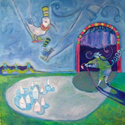 Fancy Cats Blue Trapeze Act by Wendy Jane Bantam